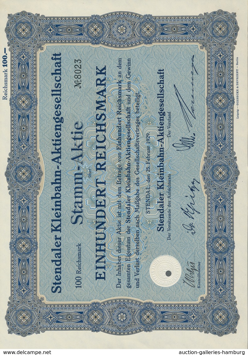Alte Aktien / Wertpapiere: 1929, Drei Stamm-Aktien Der Stendaler Kleinbahn AG über 100, 300 Und 900 - Otros & Sin Clasificación