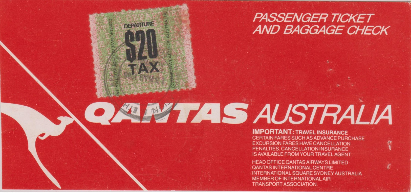 Boarding Pass Qantas Australia Mit Steuer Marke / Aerport Departure Tax - Sonstige & Ohne Zuordnung