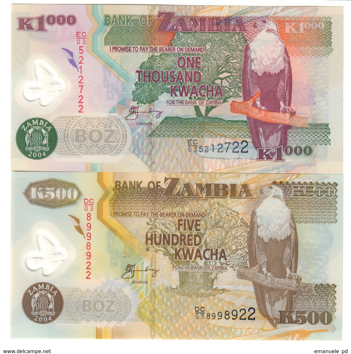 Zambia Lot Set 500 & 1000 Kwacha 2004 UNC .PL. - Zambia