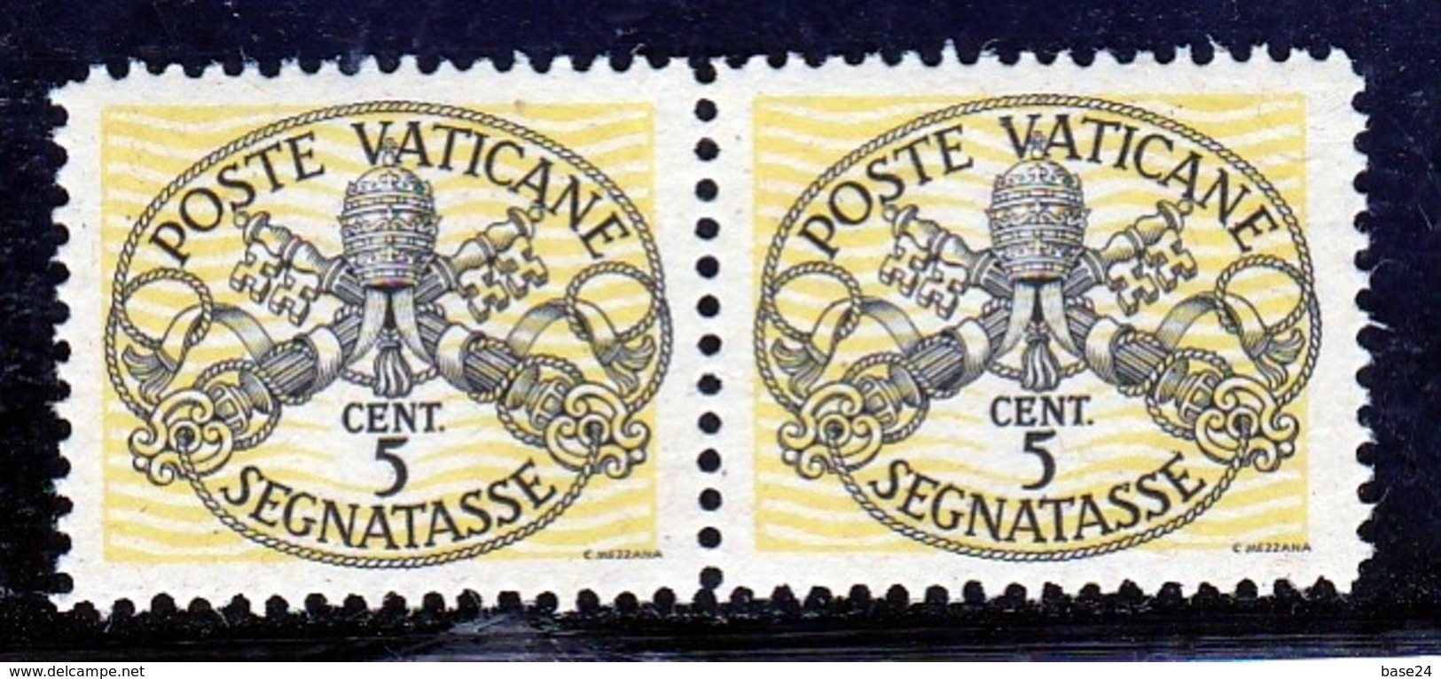 1946 Vaticano Vatican SEGNATASSE  POSTAGE DUE Coppia 5c Righe Larghe Carta Bianca MNH** Firm.Biondi - Postage Due