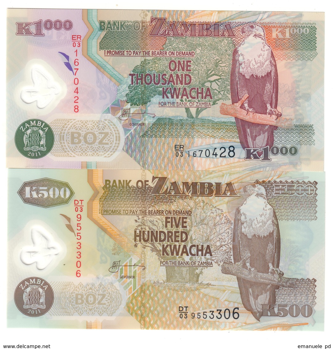 Zambia Lot Set 500 & 1000 Kwacha 2011 UNC .PL. - Zambia