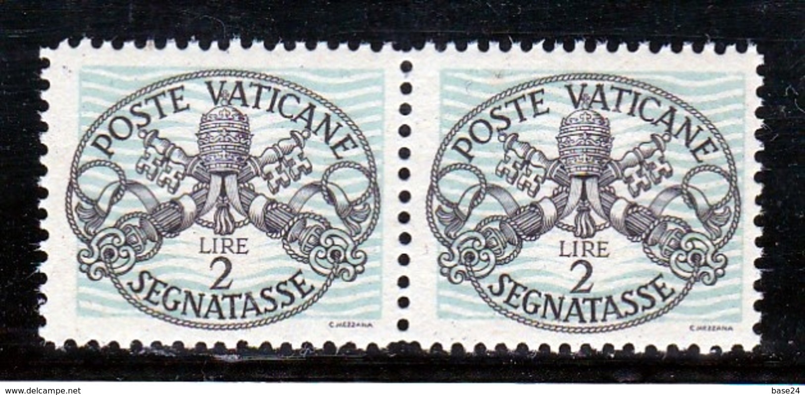 1946 Vaticano Vatican SEGNATASSE  POSTAGE DUE Coppia 2 Lire Righe Larghe Carta Bianca MNH** Firm.Biondi - Portomarken