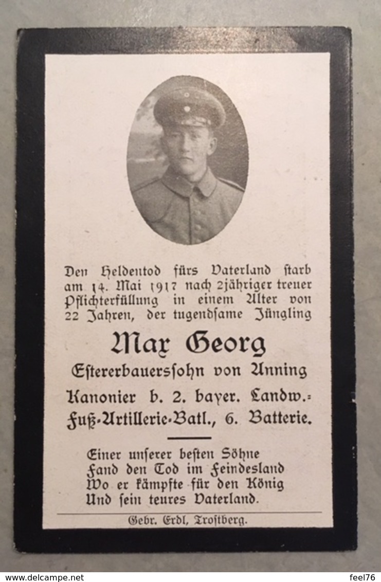 Sterbebild Wk1 Ww1 Bidprentje Avis Décès Deathcard 2. Landwehr Fuss AR Batl. MAISSEMY Block 4 Grab 1337 Aus Anning - 1914-18