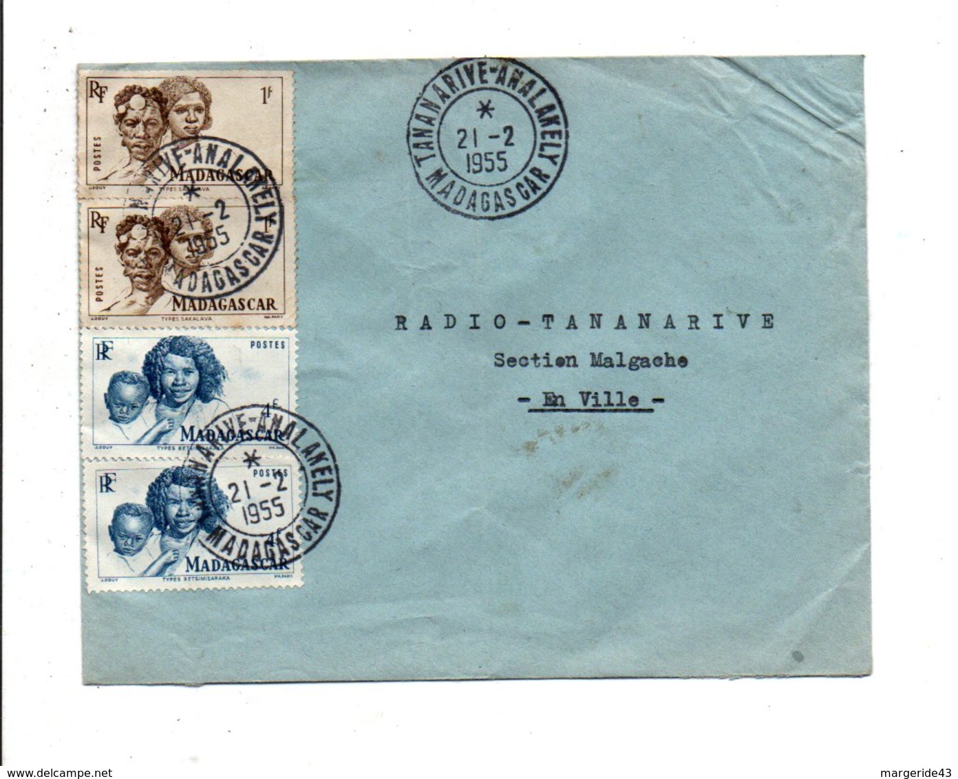 MADAGASCAR AFFRANCHISSEMENT COMPOSE SUR LETTRE INTERIEURE 1955 - Lettres & Documents