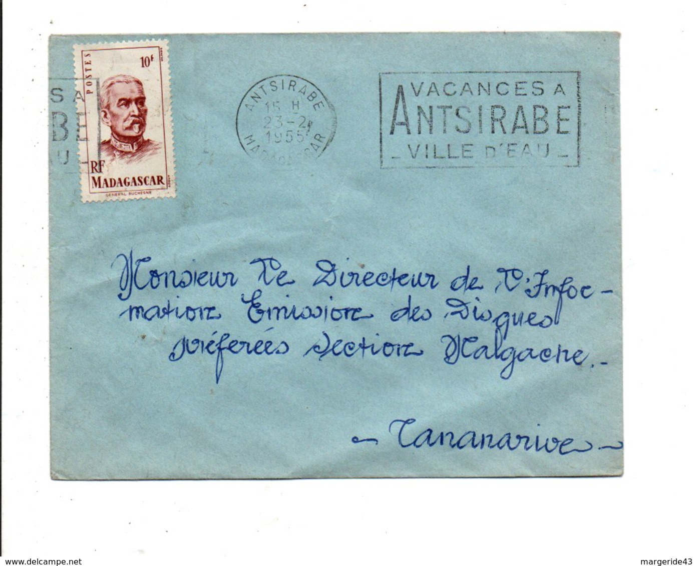 MADAGASCAR LETTRE POUR LA FRANCE 1955 - Lettres & Documents