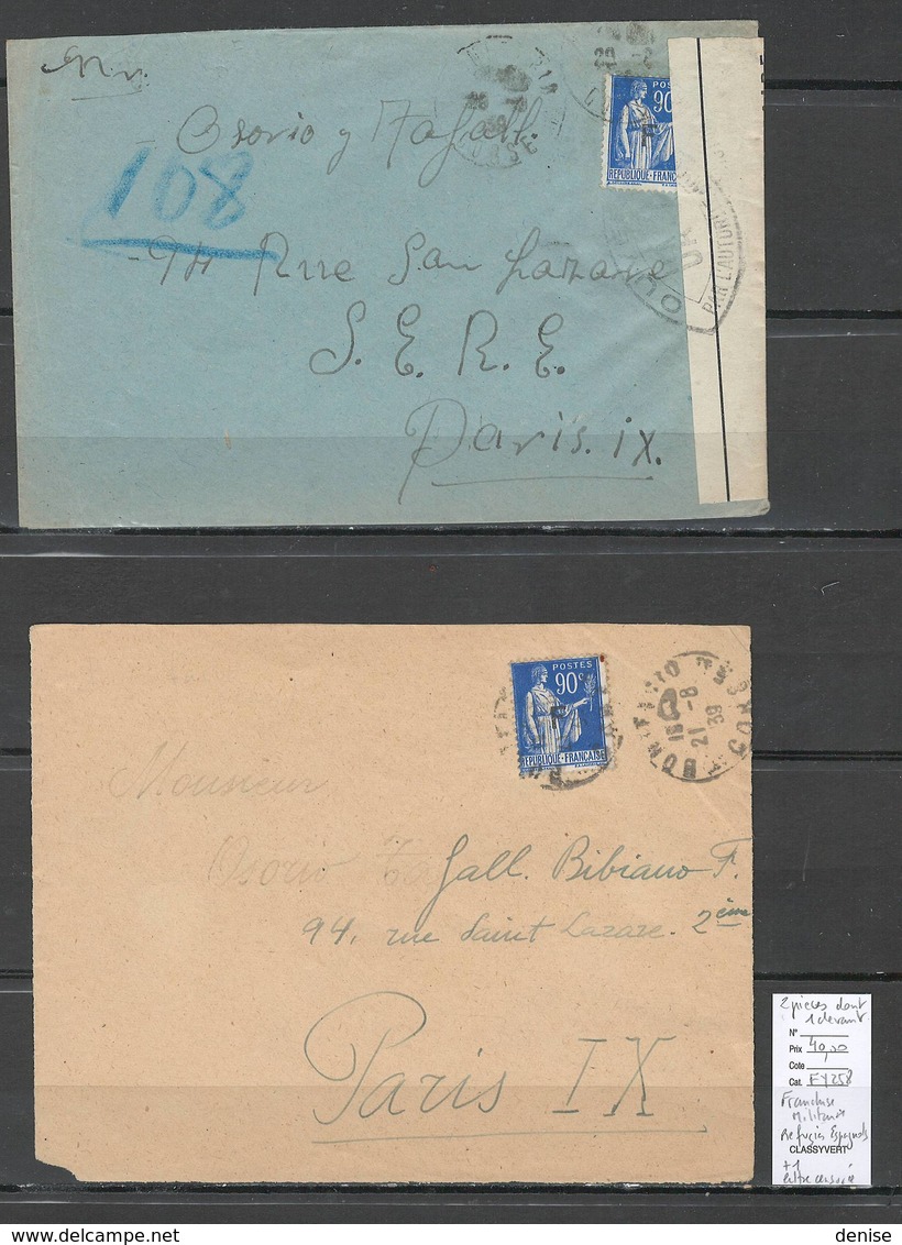 France  -Lettre Et Devant - BONIFACIO -Corse - Timbre De Franchise - 1939 - Réfugiés Espagnols - 1921-1960: Période Moderne