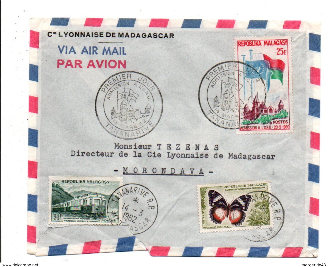 MADAGASCAR AFFRANCHISSEMENT COMPOSE SUR LETTRE INTERIEURE 1962 - Madagascar (1960-...)