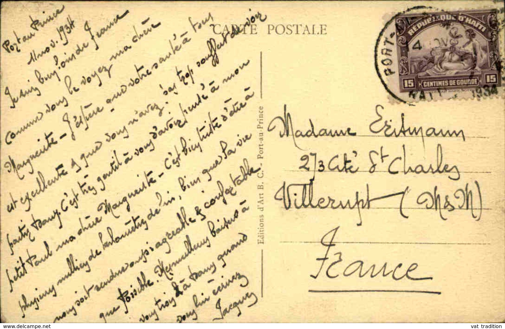 HAÏTI - Affranchissement Plaisant De Port Au Prince Sur Carte Postale En 1934 Pour La France - L 38392 - Haïti
