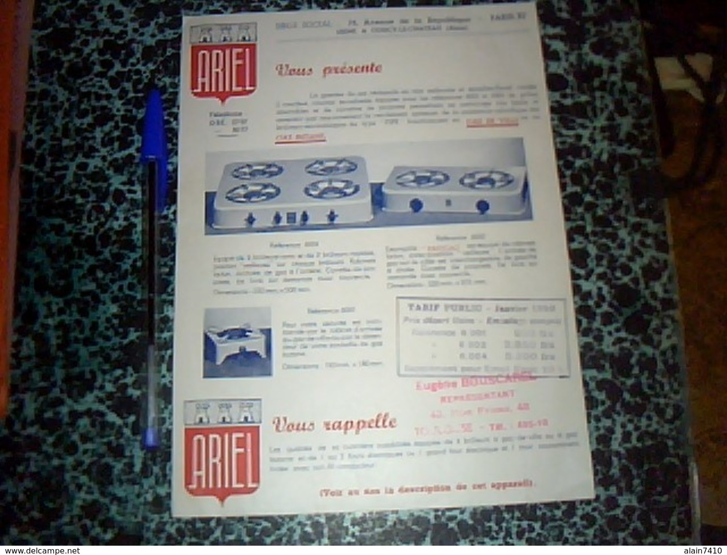 Vieux Papier Publicité Tract Fourneau Cuisinière Ariel à Coucy  Le Château  Aisne Annèe à Définir - Publicités