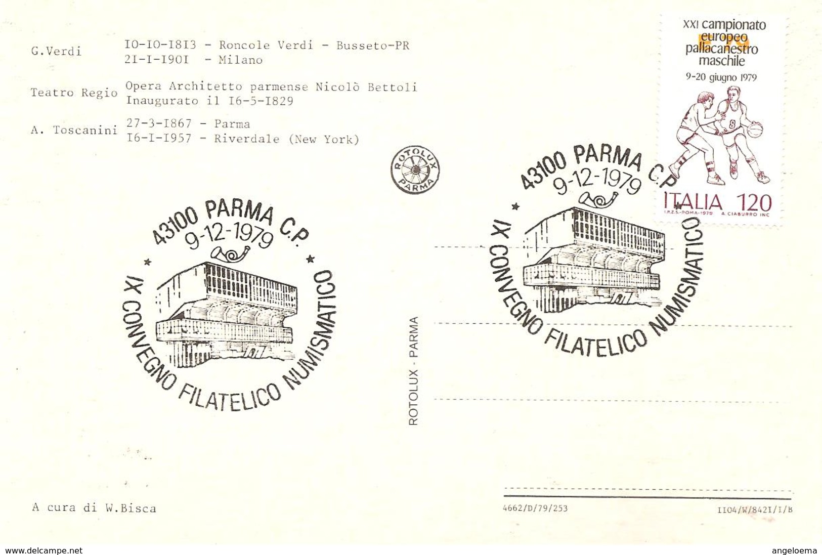 ITALIA - 1979 PARMA IX Convegno Fil. (Palazzetto Dello Sport) Su Cartolina Illustrata (G. Verdi E A. Toscanini) - 1108 - Musik