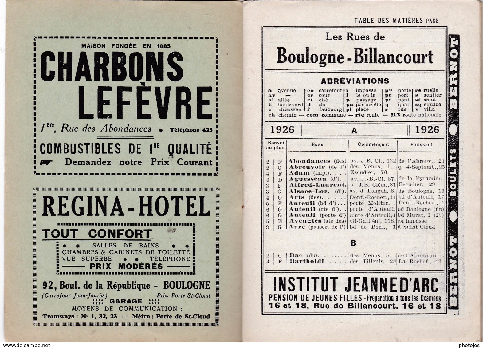 Les Guides Verts : Boulogne Billancourt (92) Plan Rues Renseignements En 1926  Publicités Commerciales - Europe