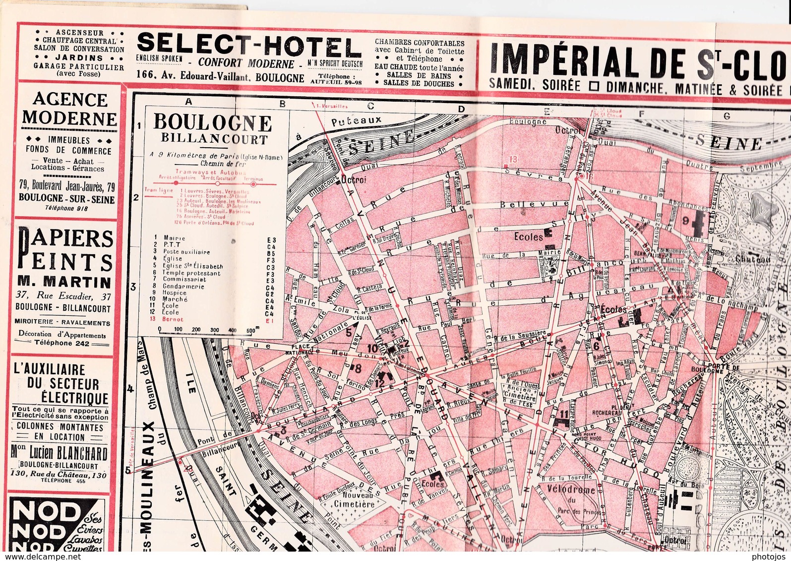 Les Guides Verts : Boulogne Billancourt (92) Plan Rues Renseignements En 1926  Publicités Commerciales - Europe