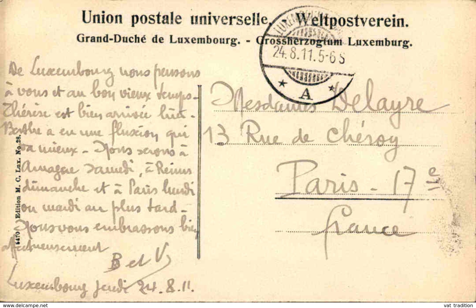 LUXEMBOURG - Affranchissement Plaisant Sur Carte Postale En 1911 Pour Paris - L 38406 - 1906 Guillermo IV
