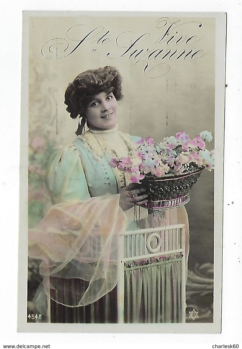 CPA Carte Photo - Prénom - Fête - Fleurs - Vive Sainte Suzanne - Altri & Non Classificati