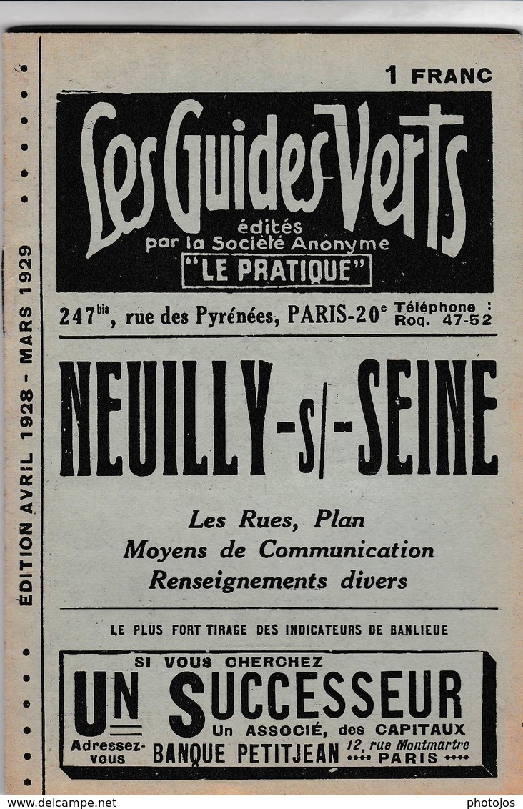 Les Guides Verts : Neuilly Sur Seine (92) Plan Rues Renseignements En 1928  Publicités Commerciales - Europe