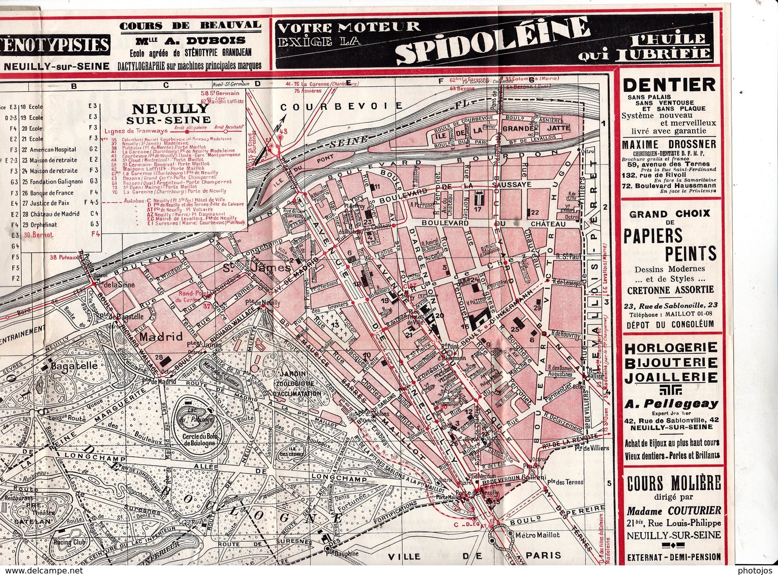 Les Guides Verts : Neuilly Sur Seine (92) Plan Rues Renseignements En 1928  Publicités Commerciales - Europe