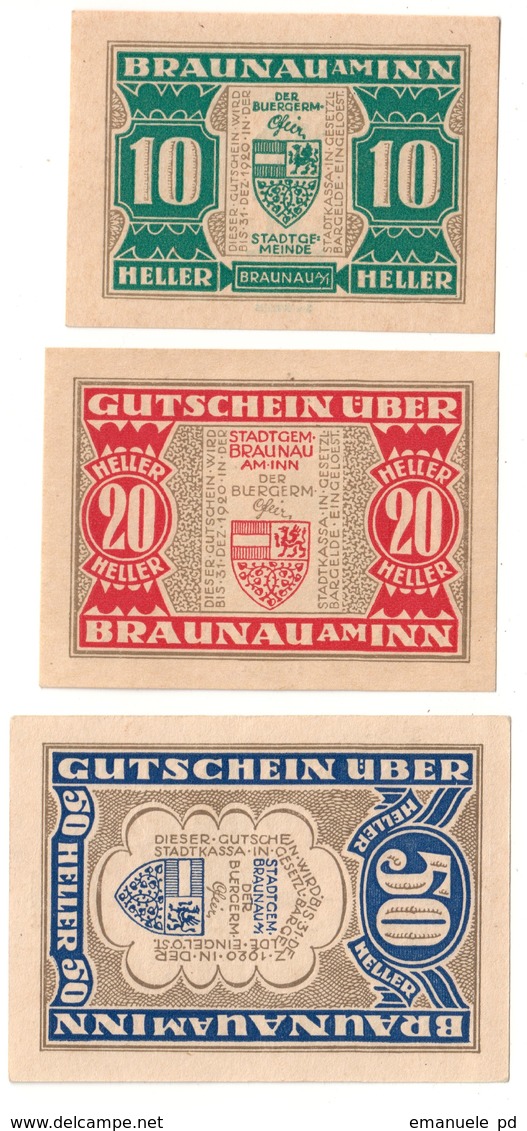 Austria Notgeld Lot / Set - BRAUNAU AM INN X 3 - Austria