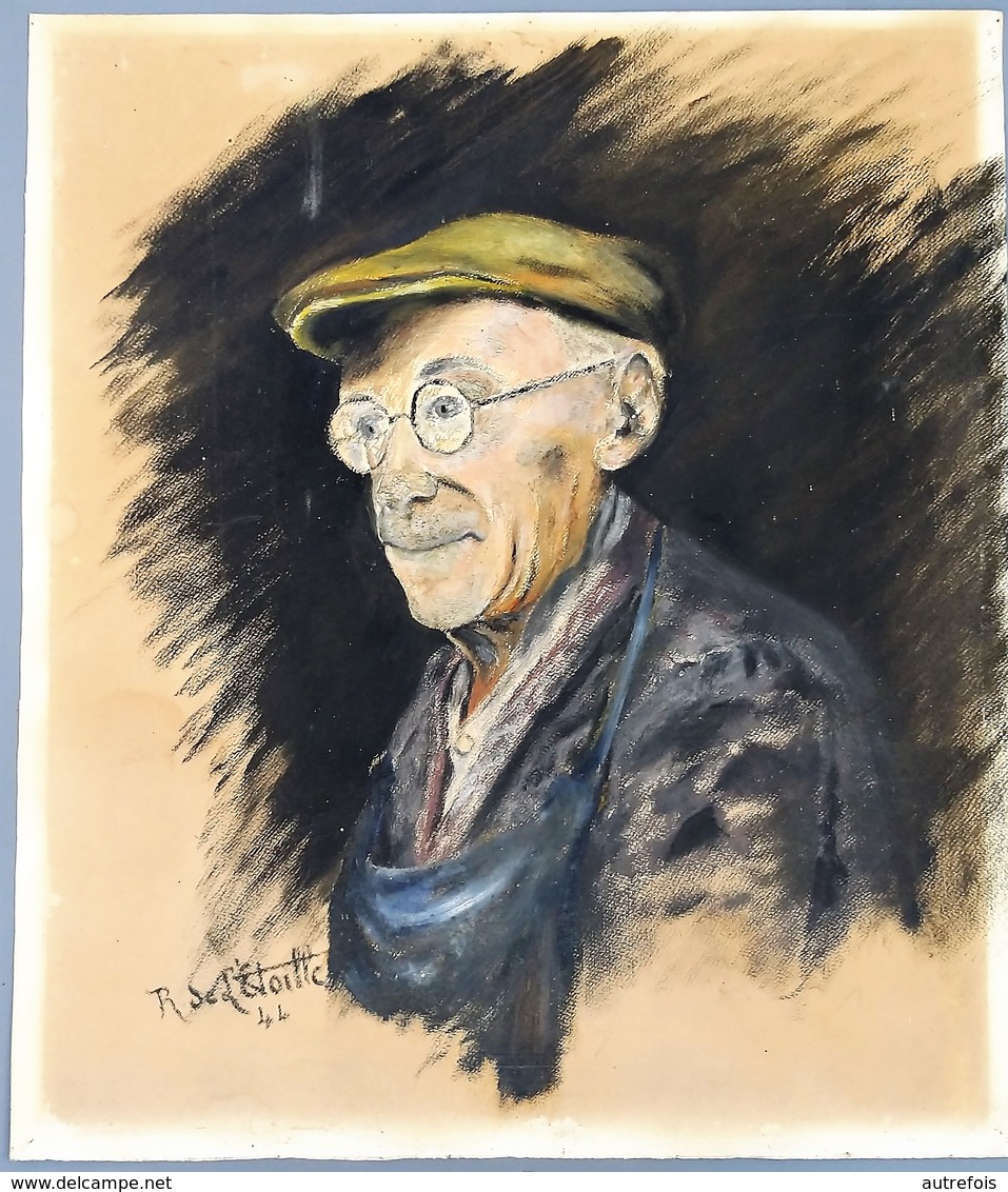 PORTRAIT  HOMME  SIGNE R  SE LETOILLE ?  1944  DESSIN CRAIE - Radierungen