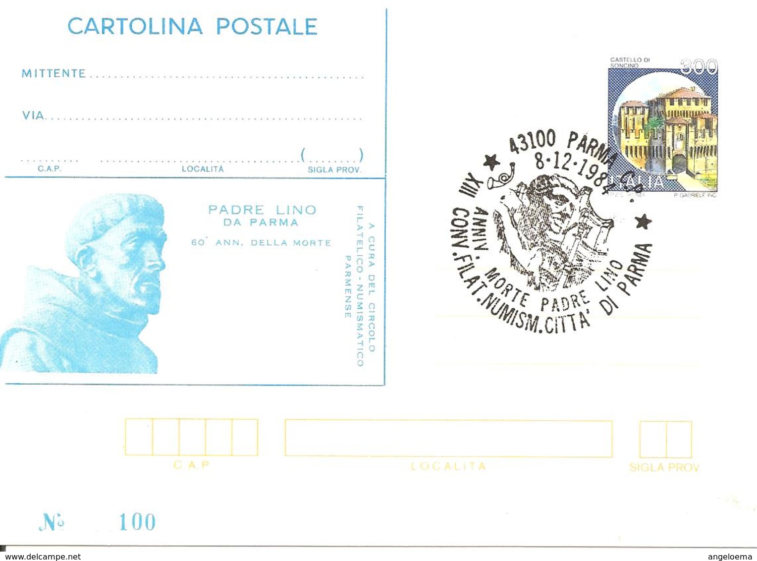 ITALIA - 1984 PARMA XIII Convegno Fil. - 60° Anniv. Morte Di Padre LINO Su Cartolina Postale CP Sovrastampata - 1981-90: Storia Postale