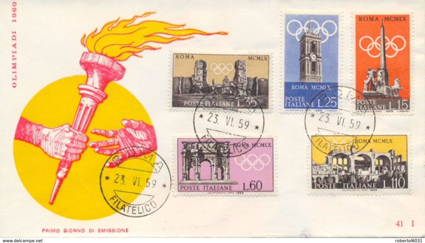 Italia Italy 1959 FDC RE.RU. Giochi Olimpici Estivi A Roma Summer Olympic Games 1960 In Rome - Estate 1960: Roma