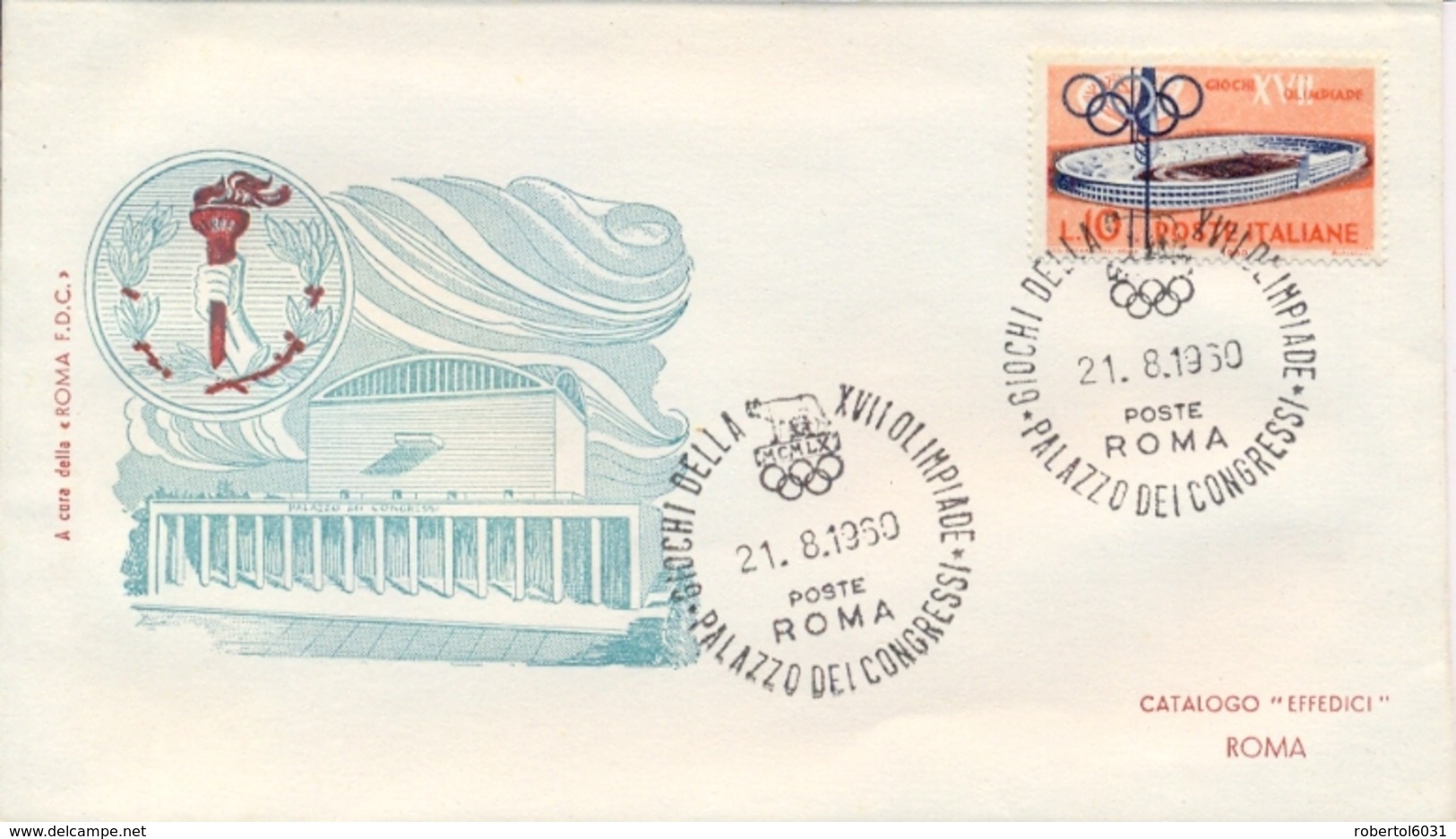 Italia Italy 1960 Annullo Speciale Su Busta 21 Agosto Roma Palazzo Dei Congressi XVII Giochi Olimpici 17th Olympic Games - Verano 1960: Roma