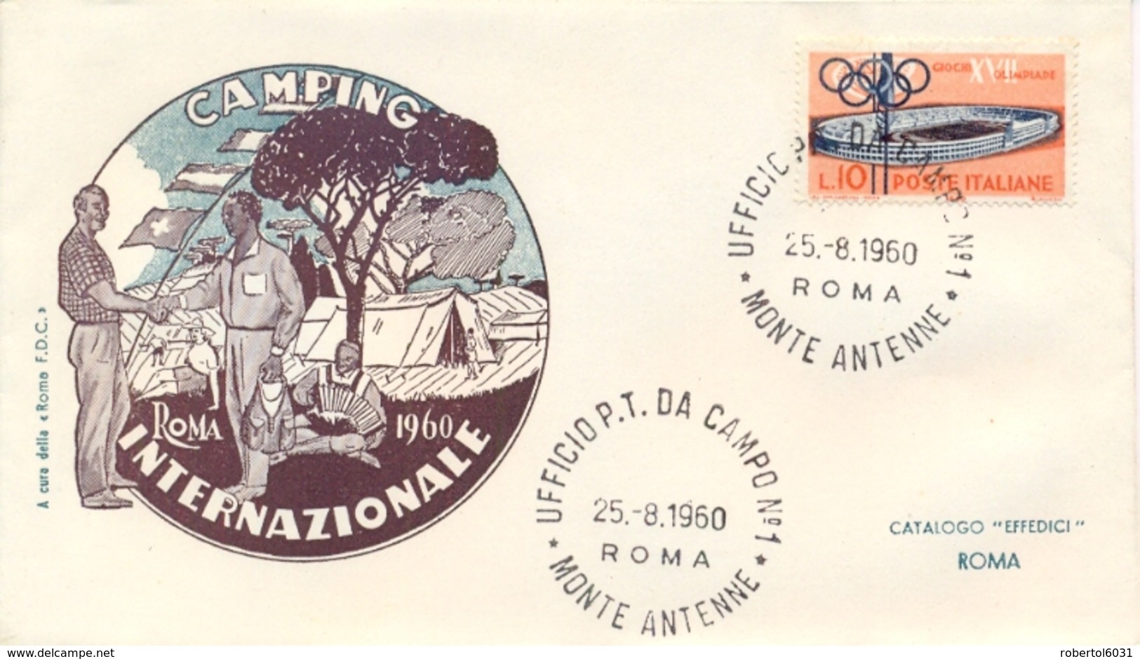 Italia Italy 1960 Annullo Su Busta 25 Agosto Roma Monte Antenne Camping XVII Giochi Olimpici 17th Olympic Games - Estate 1960: Roma