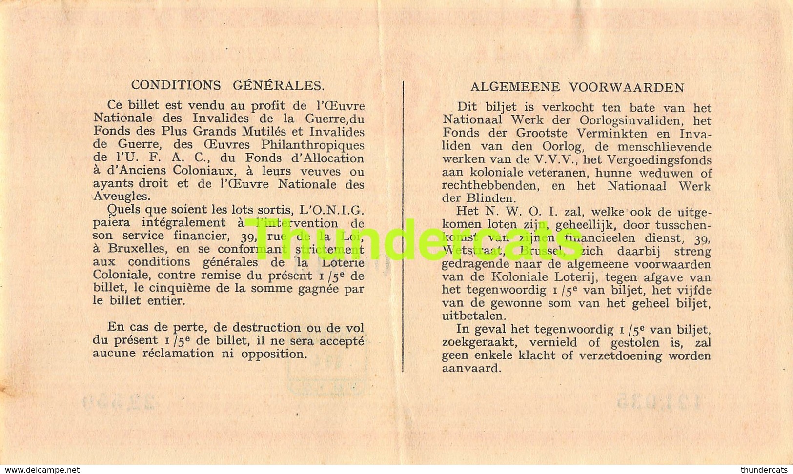 ANCIEN BILLET DE LOTERIE COLONIALE CONGO ** 1934 - D  TRANCHE - 7 E SNEDE ** KOLONIALE LOTERIJ BILJET - Billets De Loterie