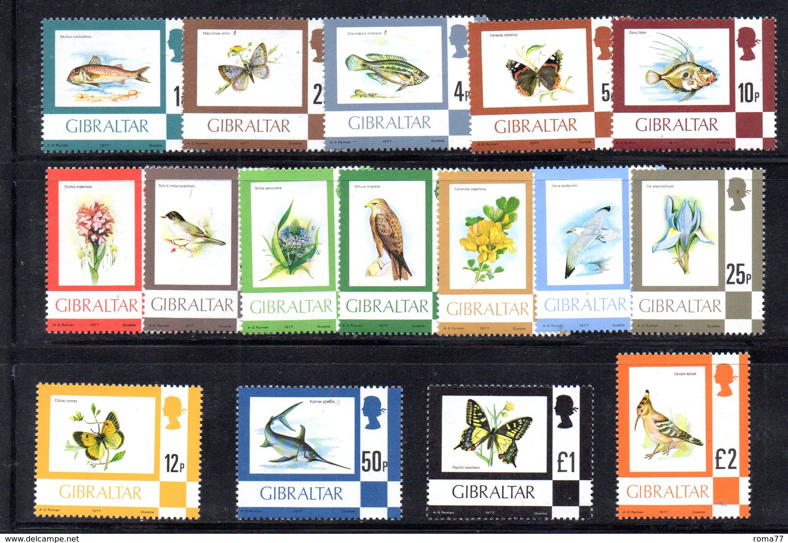 CI1047 - GIBILTERRA 1977 ,  Serie N. 348/363  MNH  ***  Ordinaria Fauna E Flora - Gibraltar