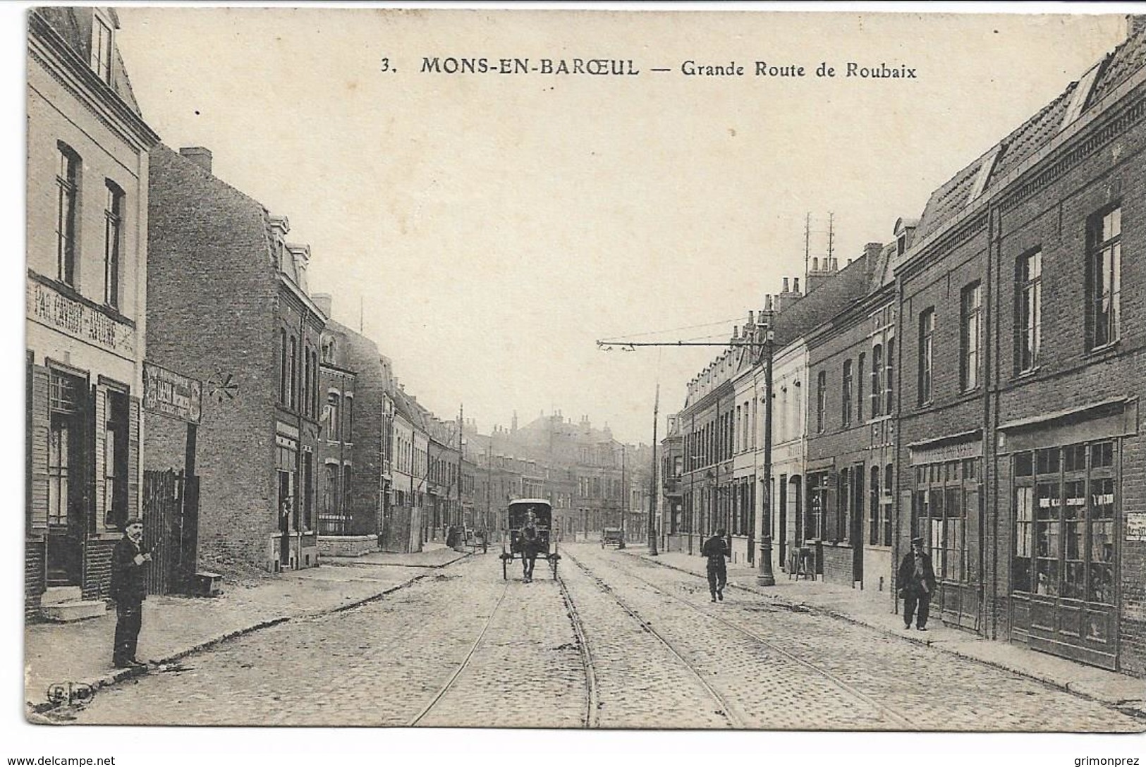 CPA NORD  MONS-EN-BAROEUL Grande Route De Roubaix édit Petit ELD N°3 Carte En Feldpost ! Cachet Police Militaire Lille - Autres & Non Classés