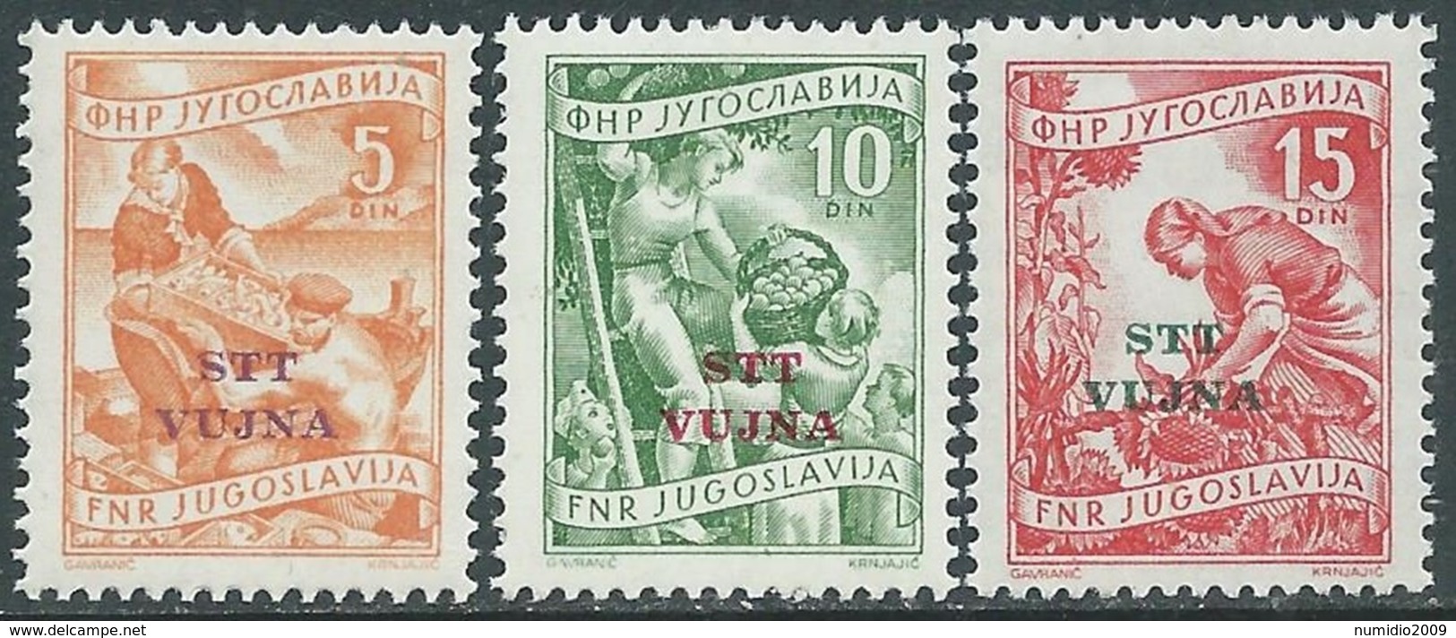 1954 TRIESTE B ECONOMIA E INDUSTRIA 3 VALORI MNH ** - RA22-4 - Nuevos