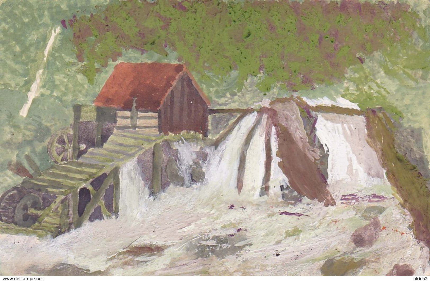 Gemälde Pastell - Wassermühle Fluss - Ludwig Wasem Pirmasens - 14*9cm (42944) - Pastel