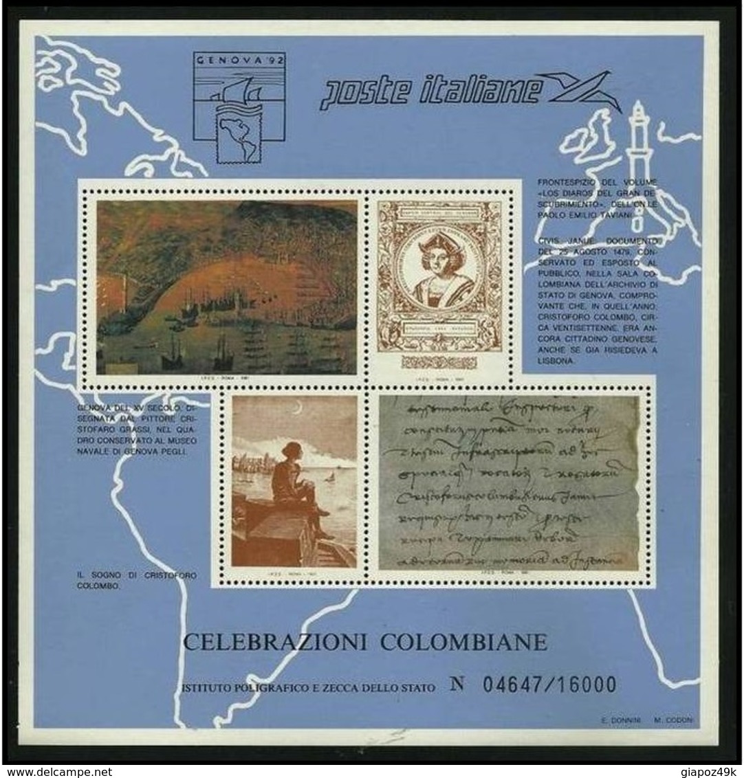 ITALIA 1992 - Celebrazioni COLOMBIANE Genova - Foglietto Erinnofilo I.P.Z.S. - Numerato - Lotto N. 36 - Hojas Bloque