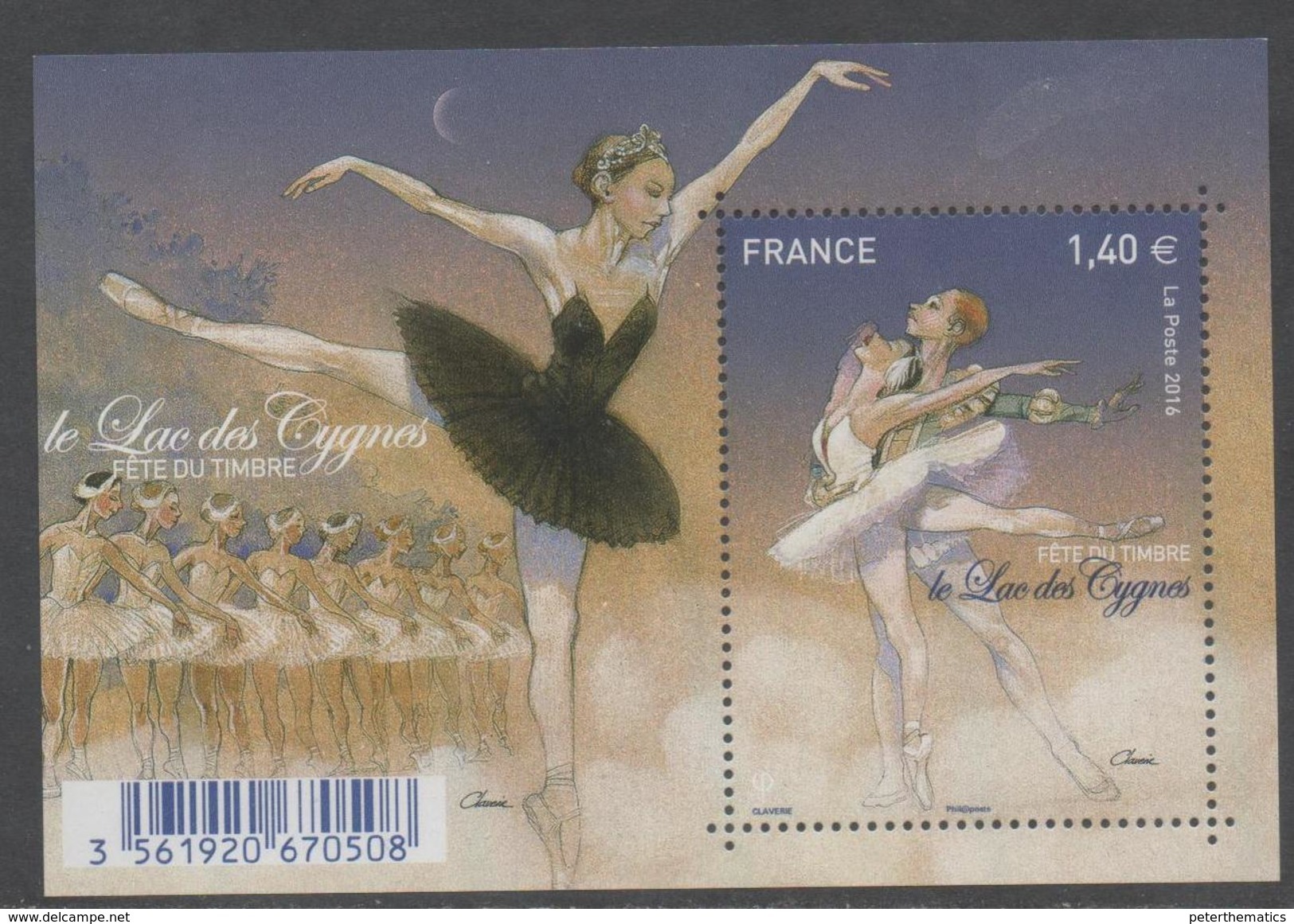 FRANCE, 2016, MNH,DANCING, BALLET, SWAN LAKE, S/SHEET - Dance