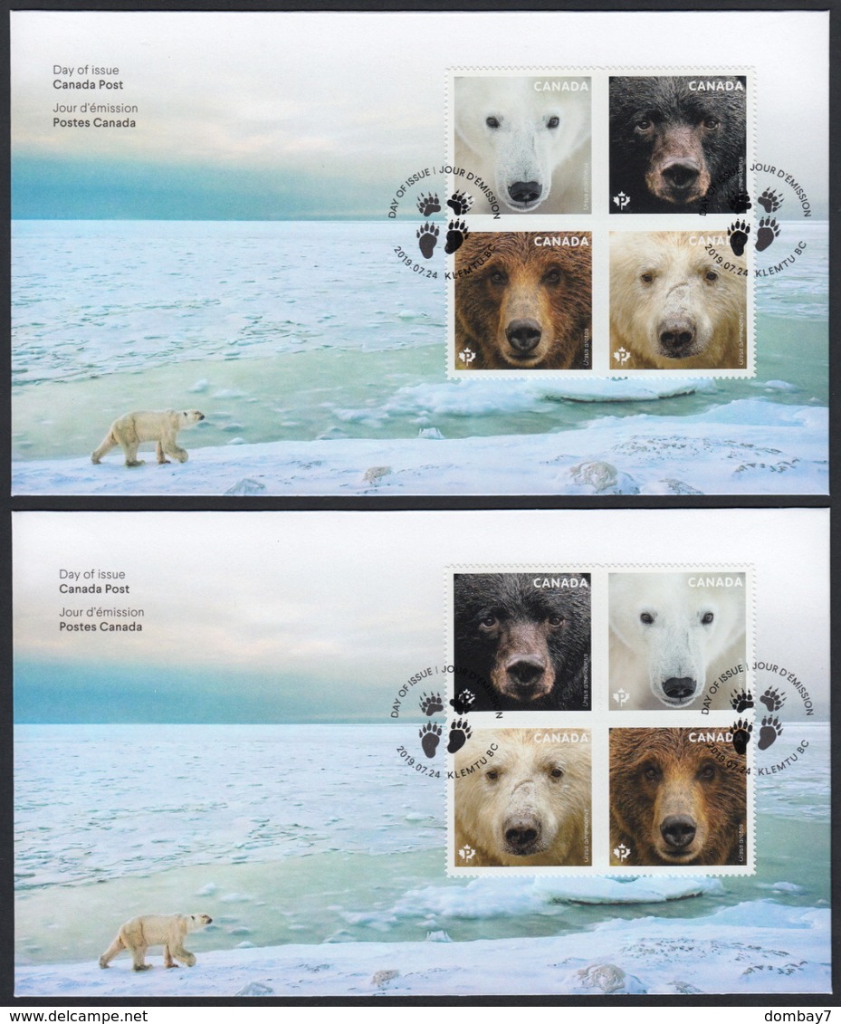 BEARS = BÄREN = OURS = Two OFDCs, FDCs With Block Configuration Variety = Grizzly = Polar  Canada 2019 NEW - Bears