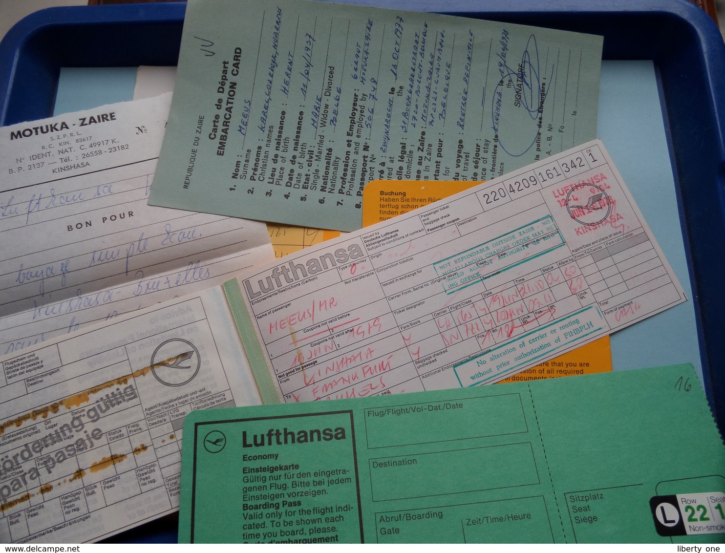 Ticket Etc.... LUFTHANSA ( 1978 Kinshasa Frankfurt Brussels : Voir Photo / Zie Foto ) ! - Andere & Zonder Classificatie