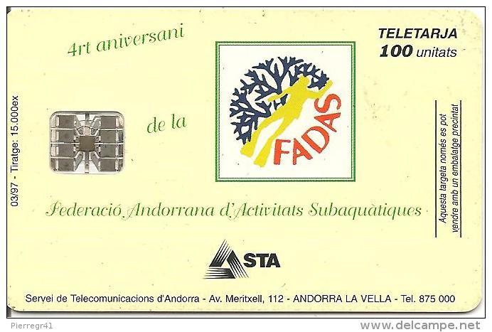 CARTE-PUCE-ANDORRE-100U-AND 66-SC7-03/97-POISSONS-FADAS-UTILISE-TBE - Andorre