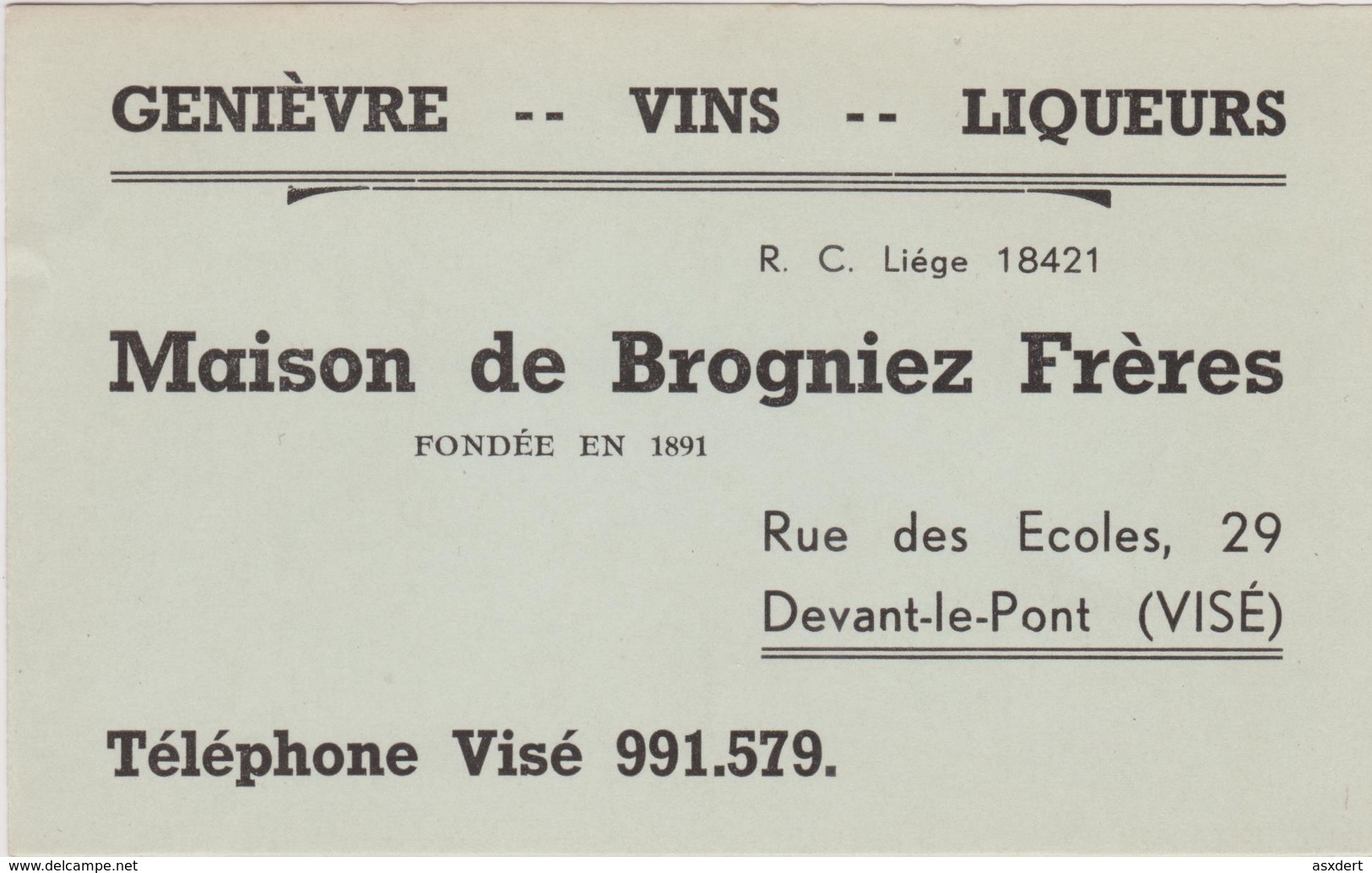 Maison De Brogniez Frères - VISE / Genièvres - Vins-Liqueurs. 1952 - Publicités