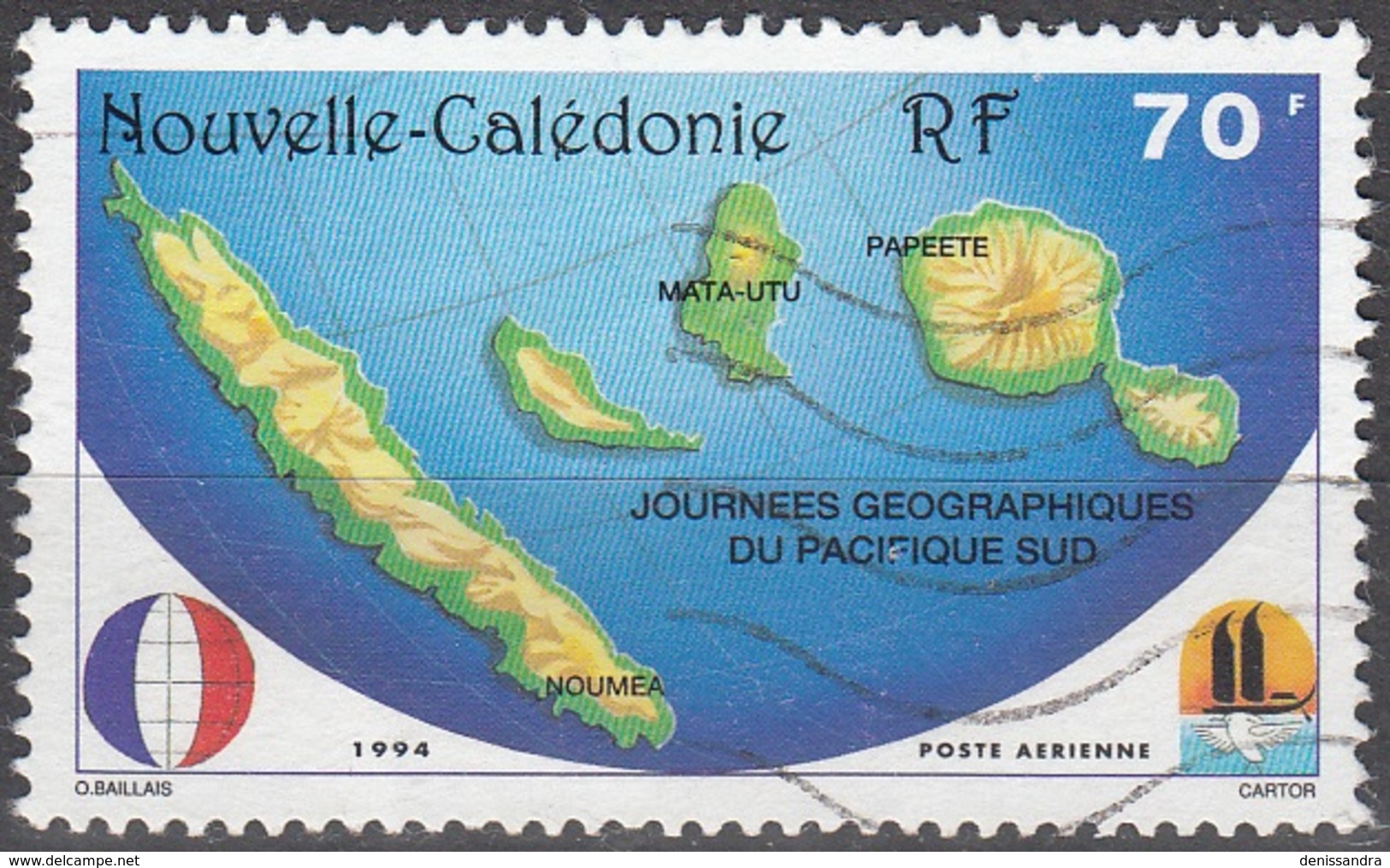 Nouvelle-Calédonie 1994 Yvert Poste Aérienne 312 O Cote (2015) 1.25 Euro Carte Des îles - Oblitérés