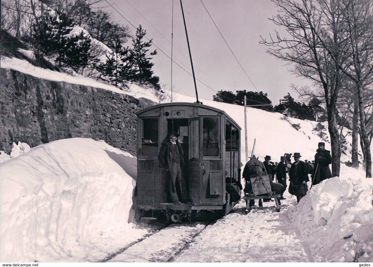 Chemin De Fer Rolle-Gimel, Train En Dessus De Mont Sur Rolle Dans La Neige, Photo Retirage, BVA RG 12.2 - Mont-sur-Rolle 