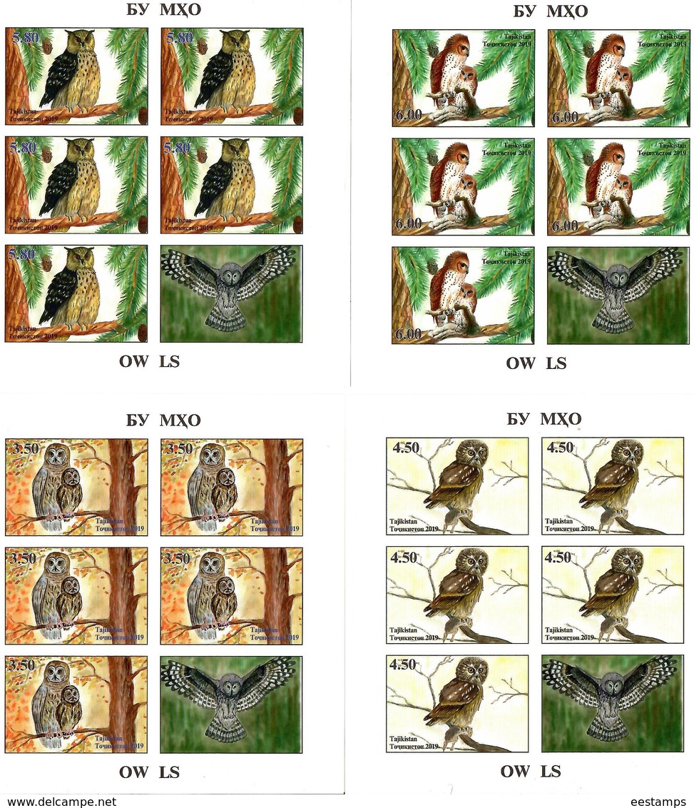 Tajikistan. 2019 Owls. Imperf. 4 M/S Of 5 + Label - Tadzjikistan