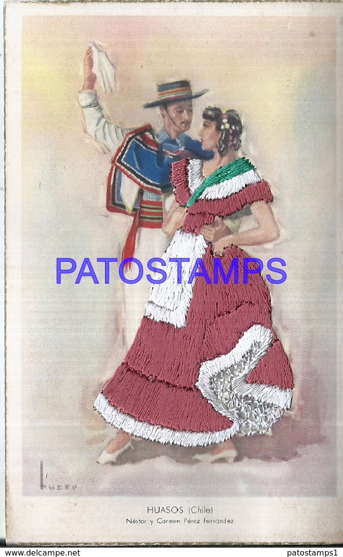 117590 CHILE ART EMBROIDERED COSTUMES COUPLE HUASOS POSTAL POSTCARD - Chile