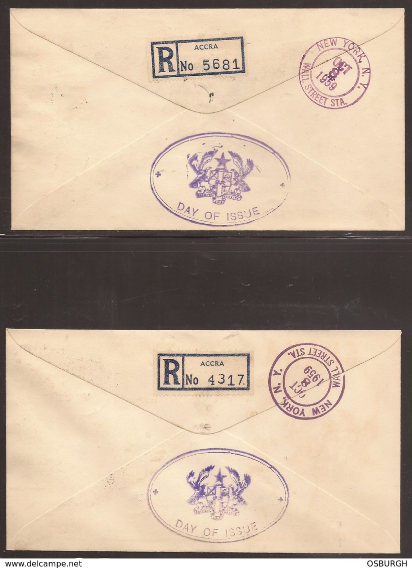 GHANA. 1959. HIGH VALUE DEFINATIVES. REGISTERED FIRST DAY COVERS. - Ghana (1957-...)