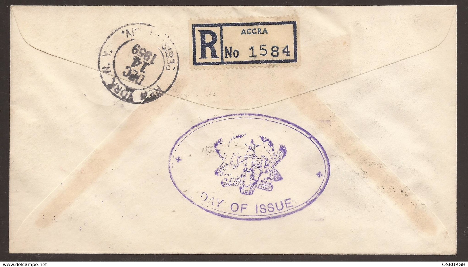 GHANA. 1959. UN SET. REGISTERED FIRST DAY AIR MAIL COVER. - Ghana (1957-...)