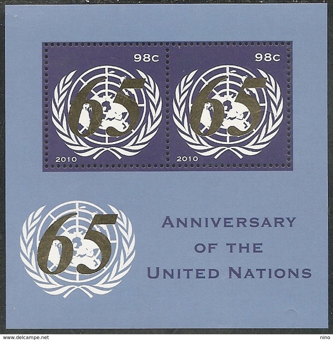 UN-New York. Scott # 1011 MNH S/sheet. United Nation 65th Anniv.  2010 - Unused Stamps