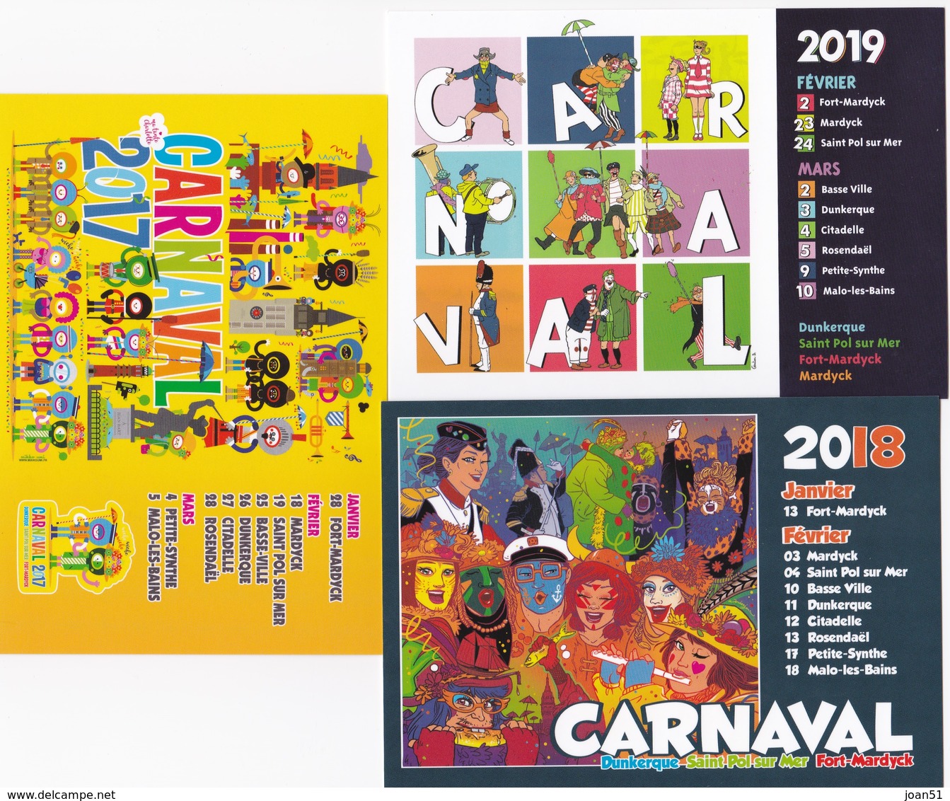 3 CARTES DUNKERQUE CARNAVAL DUNKERQUOIS  2019 2018 2017 N°  25 24 23 . - Dunkerque