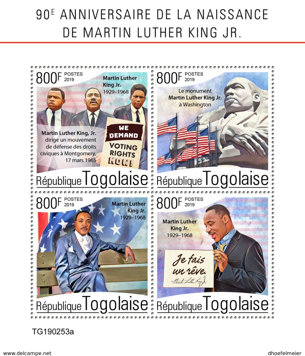 TOGO 2019 MNH Dr. Martin Luther King Jr. M/S - OFFICIAL ISSUE - DH1931 - Martin Luther King
