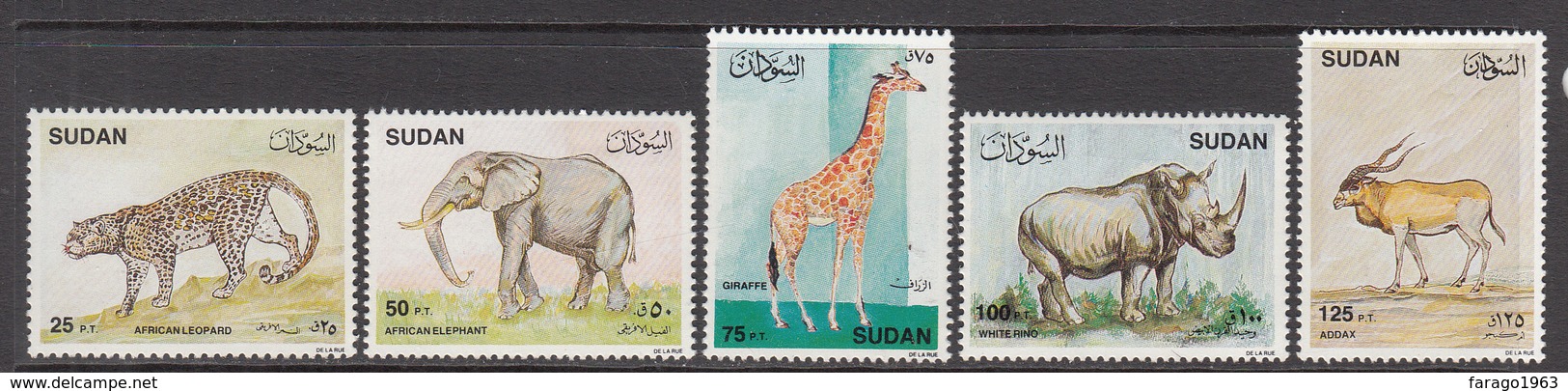 1990 Sudan Mammals Elephant Rhino Leopard Cats Complete Set Of 5  MNH - Soedan (1954-...)