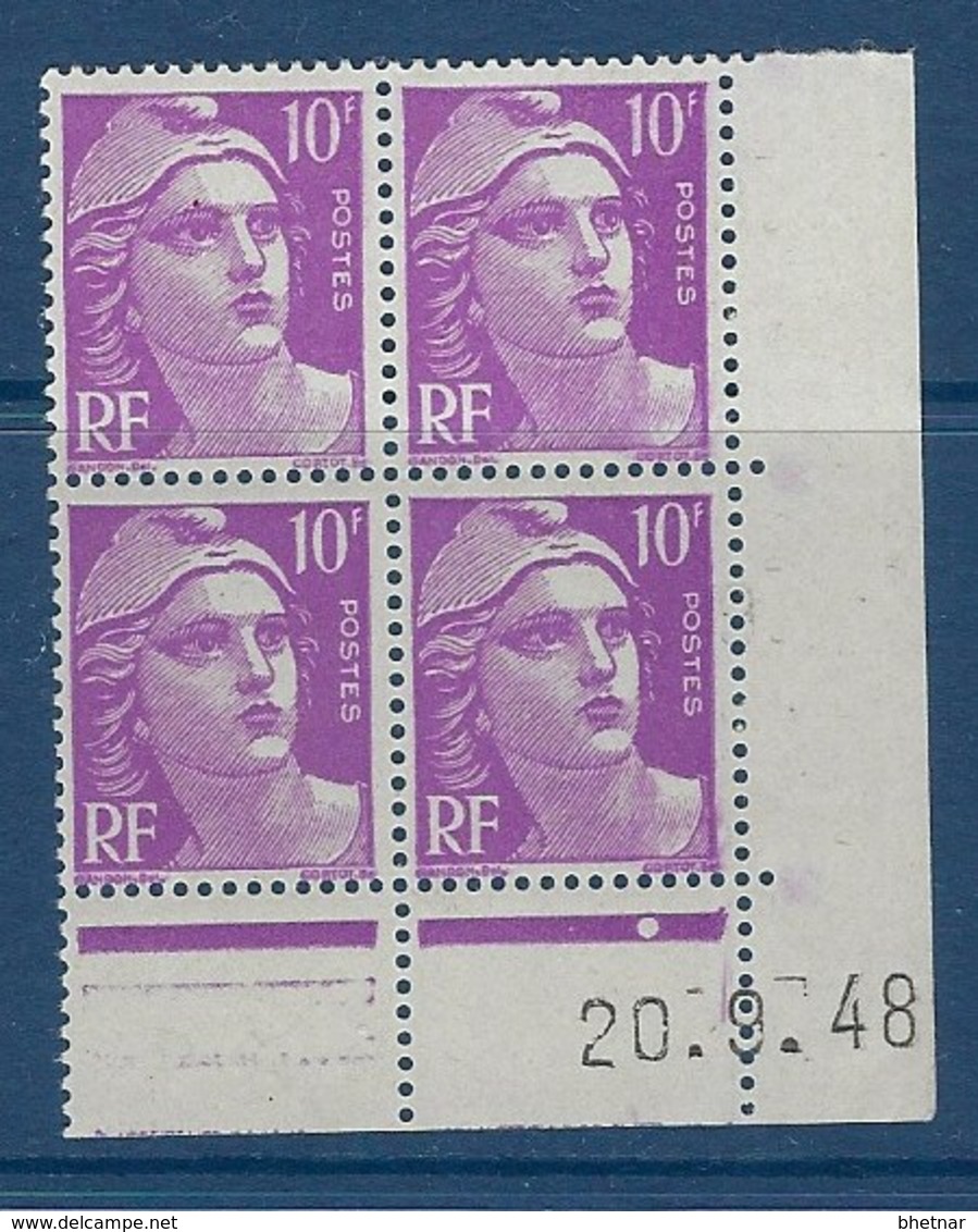 FR Coins Datés YT 811 " Gandon 10F Lilas " Neuf** Du 20.9.48 - 1940-1949