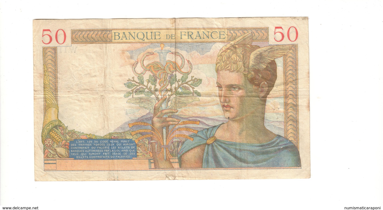 Francia 50 Francs  1934-1940 Cérès 27 12 1934 Km#81 Lotto 2678 - 50 F 1934-1940 ''Cérès''