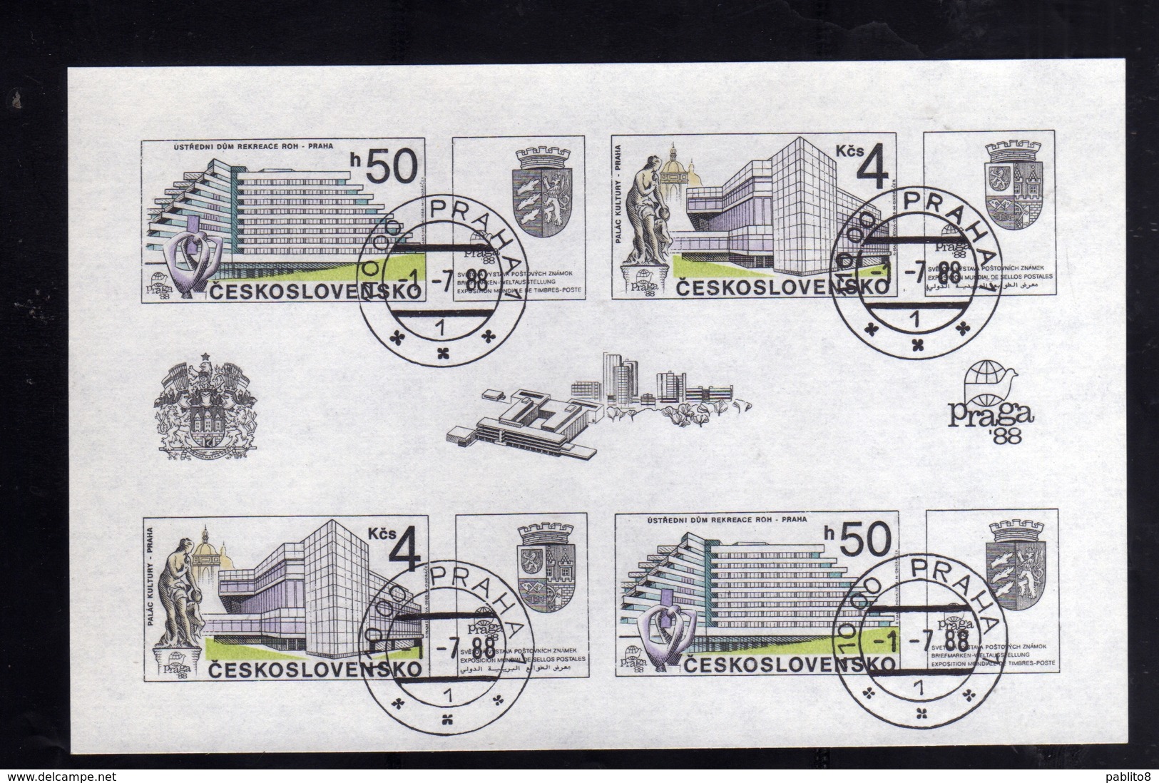 CZECHOSLOVAKIA CESKOSLOVENSKO CECOSLOVACCHIA 1988 PRAGA 88 PRAHA BLOCK SHEET USED FIRST DAY MODERN ARCHITECTURE PRAGUE - Blocchi & Foglietti